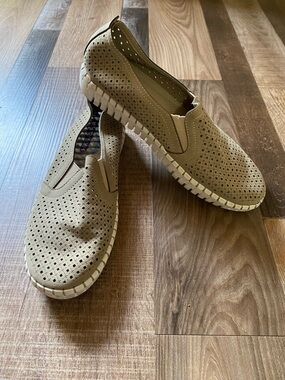 Skechers Women's Perforated Slip-On Loafers in Tan